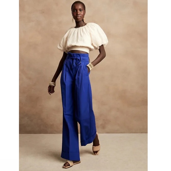 Banana Republic Wide-Leg Paperbag Pant in Voltage Blue Size 6 - Picture 1 of 14
